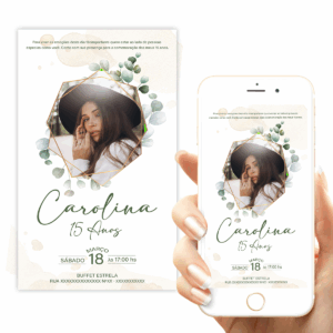 Convite 15 Anos com Foto Digital Folhas Verdes