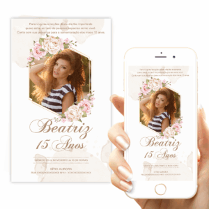 Convite 15 Anos com Foto Digital Rosa Elegante
