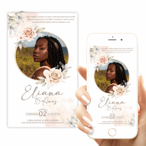 Convite 15 Anos Digital com Foto Vintage Aquarela