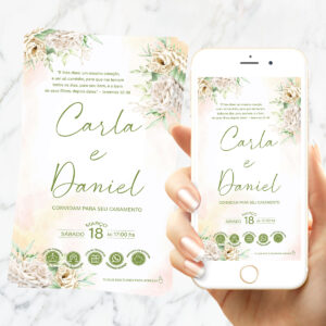 Convite Casamento Interativo Crisantemo Aquarela