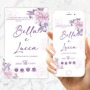 Convite Interativo Casamento Lilás Floral