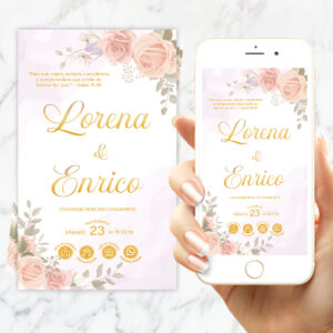 Convite Casamento Interativo Rosa Rose Elegante
